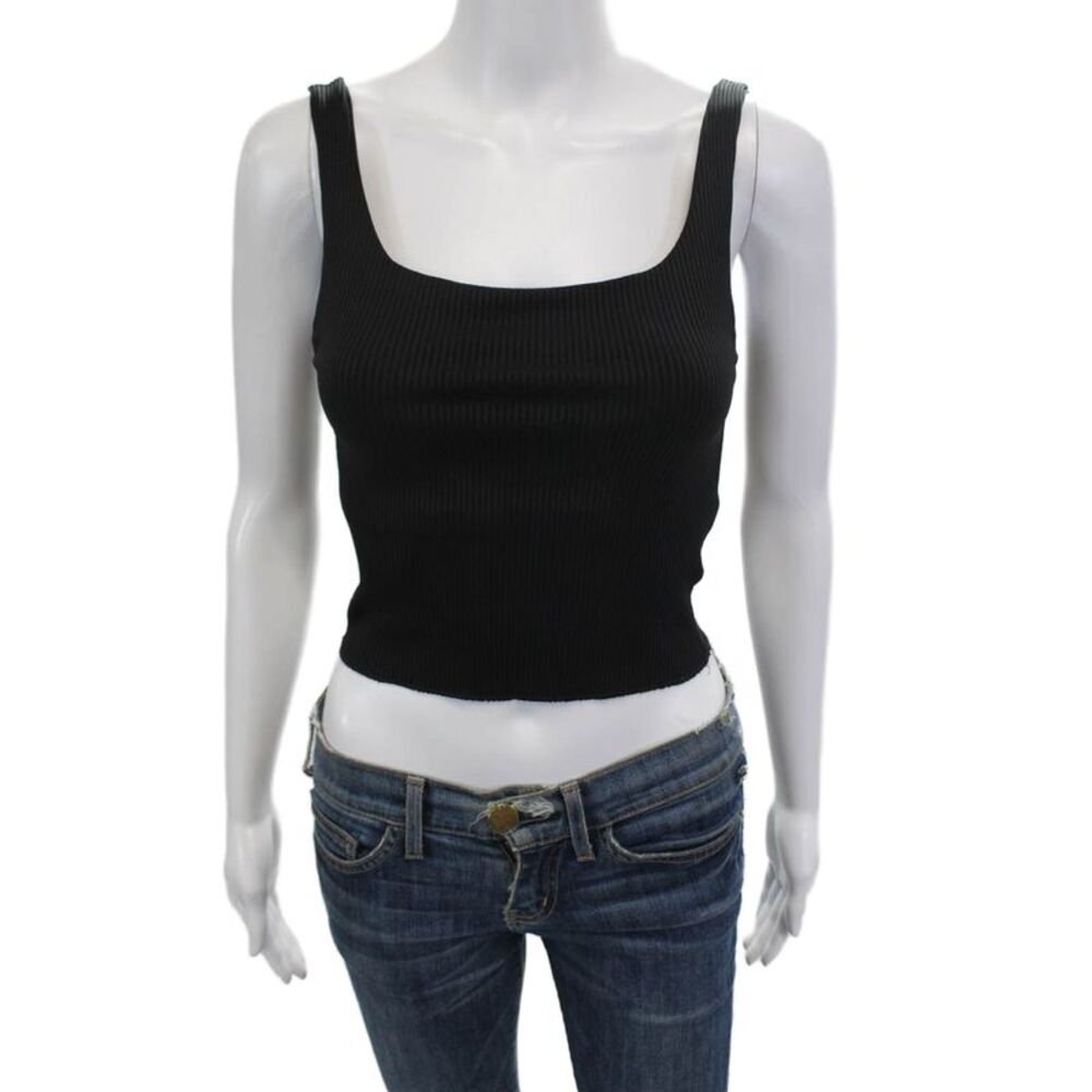 Carbon38 Womens Ribbed Sleeveless Crop Top Round Neck Tank Black Size S